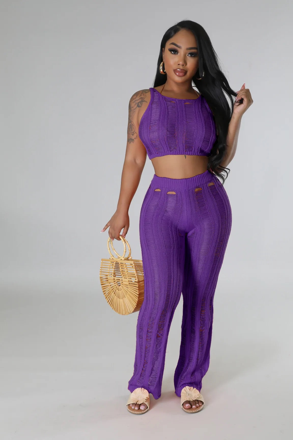 Purple Knit Ripped Set